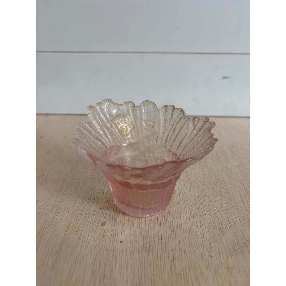 VINTAGE VIKING GLASS Petal Floral CANDLE HOLDER PINK 1983